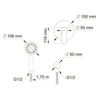 Душевой комплект Swedbe Platta 5532 с магнитным держателем хром